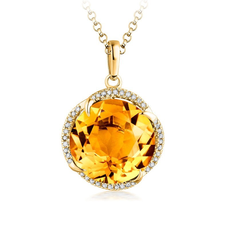 Womens Yellow Zircon Topaz Necklace Pendant And Ring Set Copper Geometric Design Jewelry Sets Ideal Gift Style