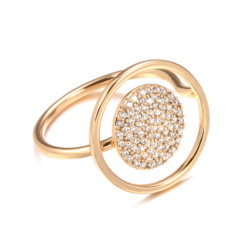 Zircon Fashion Hollow Ring With Full Diamond Inlay Elegant Temperament Jewelry Copper Crafted Geometric Accent