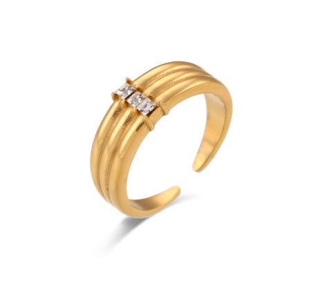 Adjustable Stainless Steel Gold Zircon Ring For Women