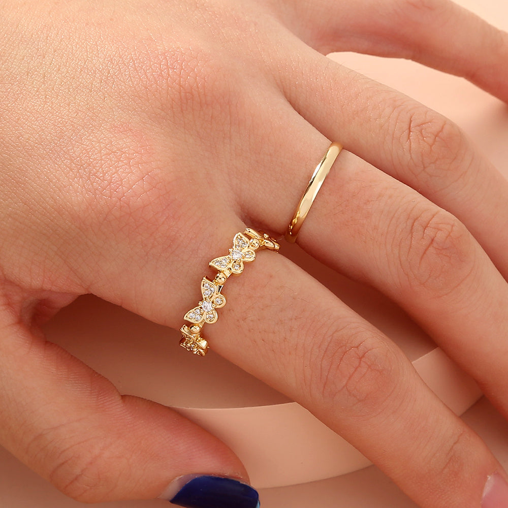 Adjustable Butterfly Ring for Women and Girls Copper Zircon Brass European Style Fashion Jewelry for Daily Use