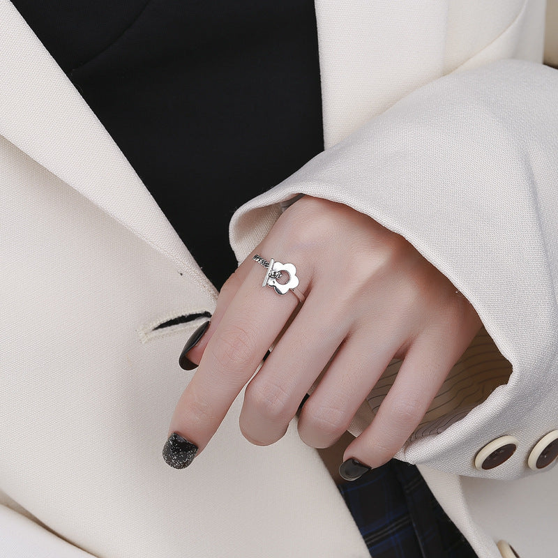 Sterling Silver Ring Korean Flower Chain Design Adjustable Opening Distressed Geometry Ring For Women About Two Grams