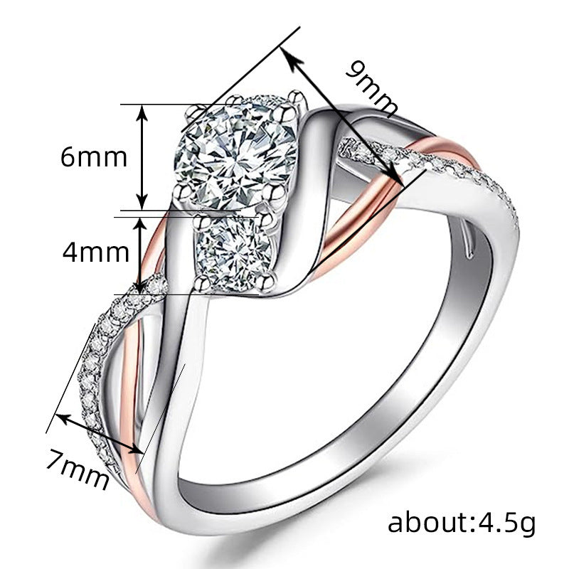 Zircon Shiny Ring Womens Geometry Pattern Fashion Band Two Tone Elegant Circle Jewelry Daily Wear For All Week