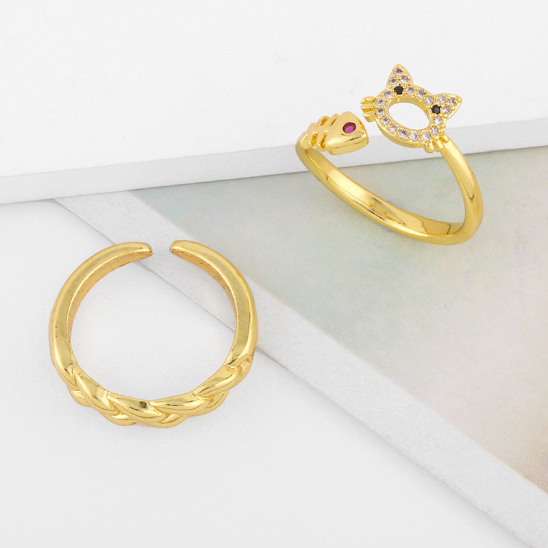 Geometric Copper Ring Electroplated Retro Design Thread Ring For Women Fashion Jewelry Statement Rings Shimmer