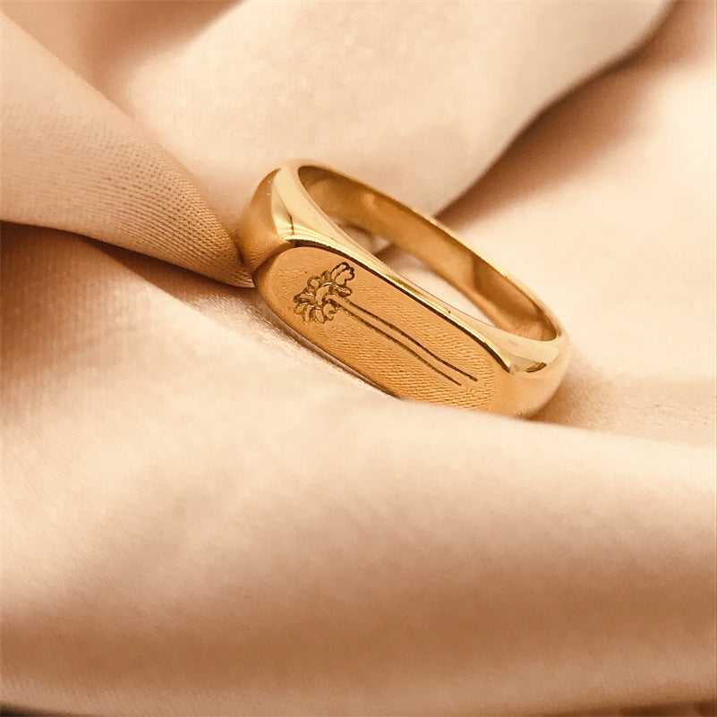 Flower Titanium Steel Gold-plated Small Daisy Ring Star Retro Simple Couple Ladies