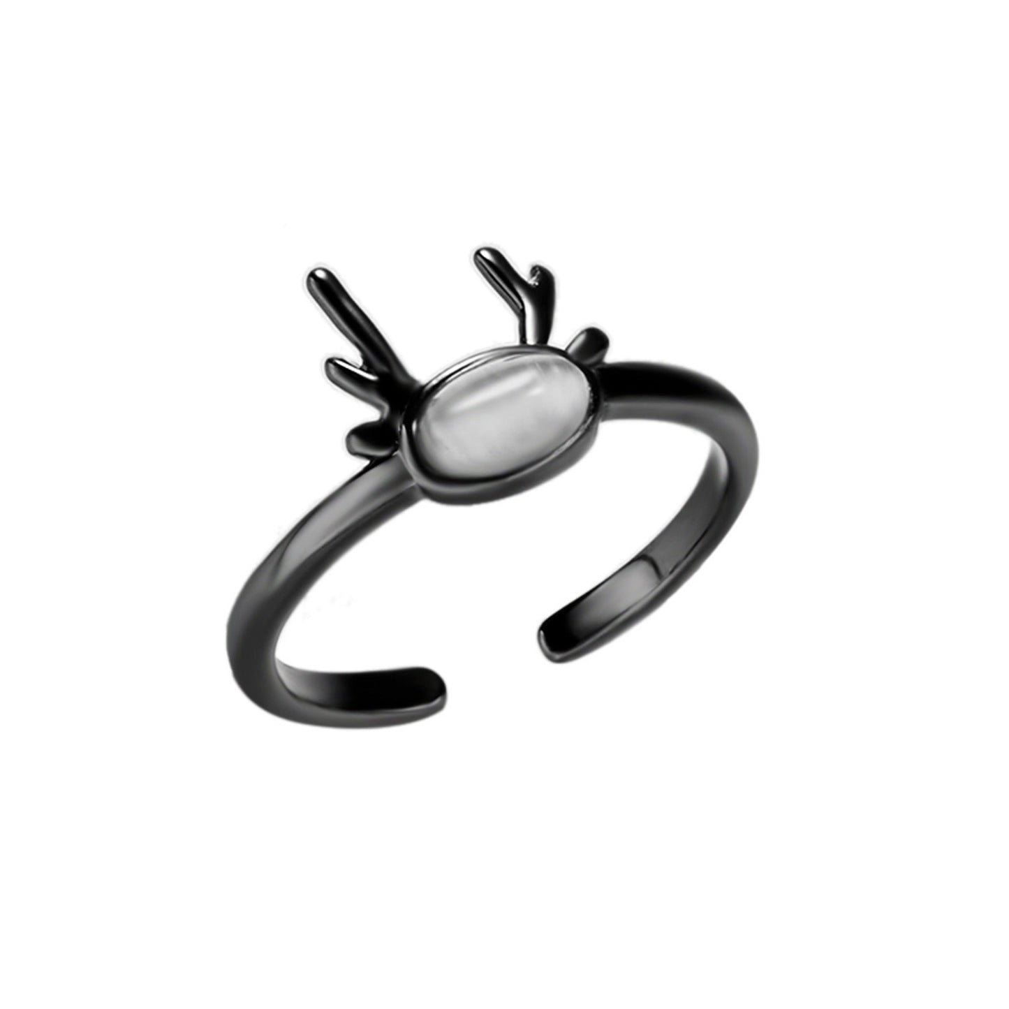 Adjustable Deer Horn Ring With Imitation Pearl Accents Copper Metal Open Ring For Women European Design Jewelry