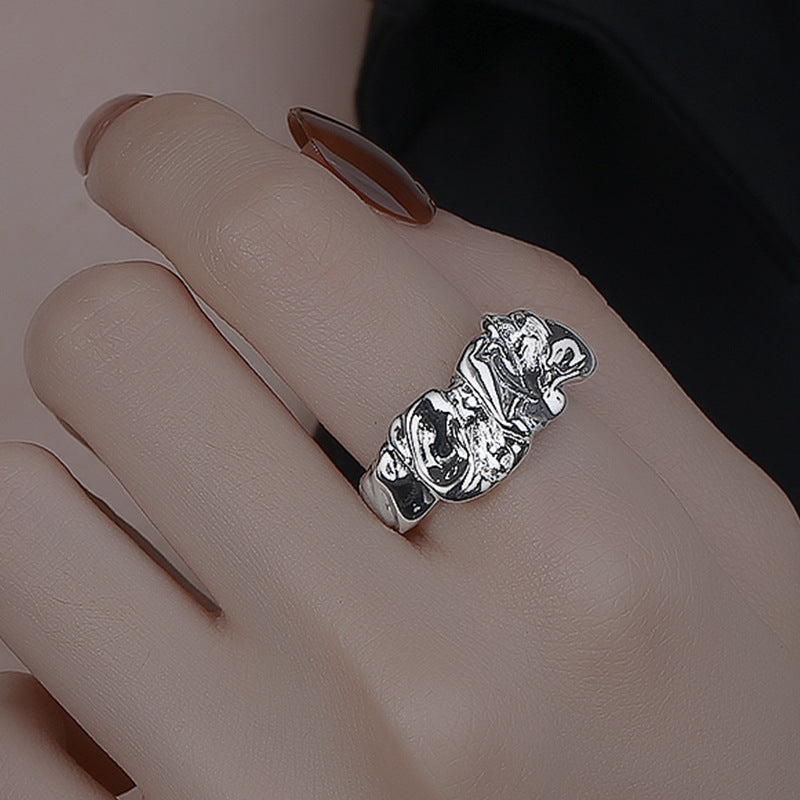 Adjustable Copper Ring With Inlaid Zircon Geometric Wide Band Exaggerated Folds for Women Gift Modern Look Now