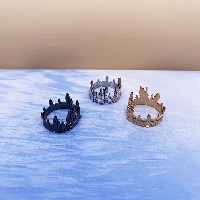 Copper Crown Ring Carved Three Dimensional Retro Jewelry For Women And Men Durable Black Silver Size 7 8 9 Ring