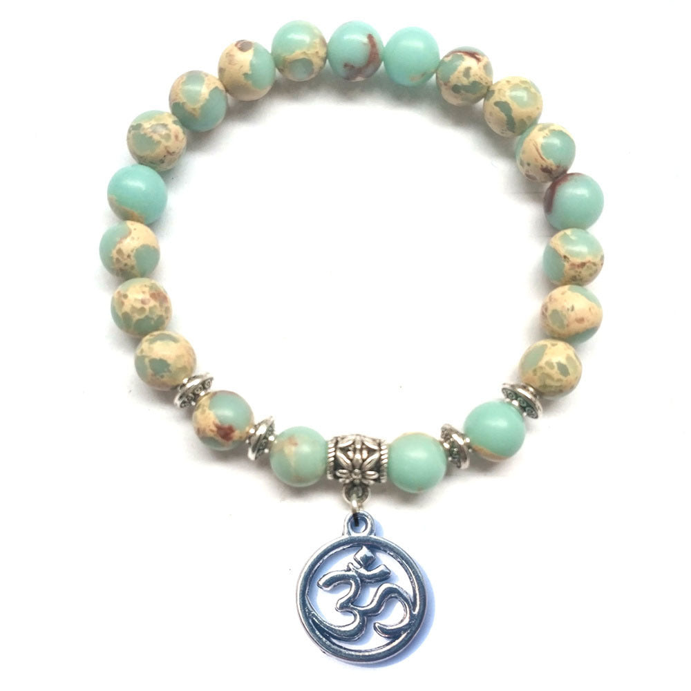 Handmade Stone Bracelet Lava Beads Alloy Accents Totem Religious Silver White Electroplated Beaded For Everyday Wear