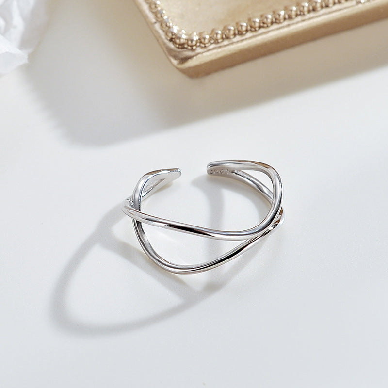 925 Silver Ring Double Layer Interwoven Geometric Minimalist Design For Women Electroplated Jewelry Gift Great Gift Idea
