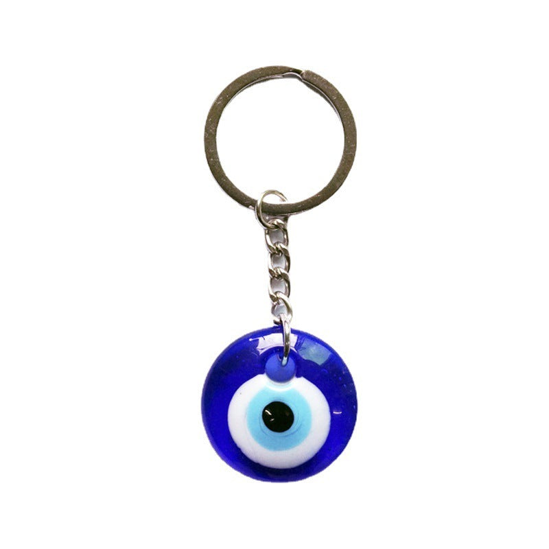 Blue Evil Eye Glass Keychain Retro Geometric Cartoon Charm
