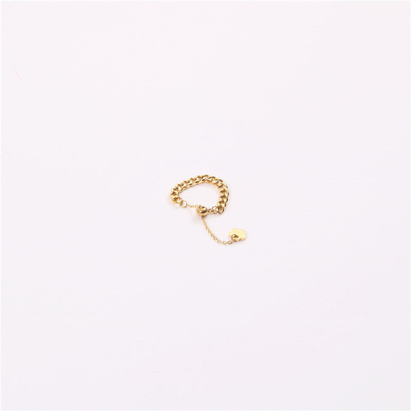 Womens Ring Thick Chain Adjustable Titanium Steel Gold Tone Geometric Fashion Statement Trendy Elegant Jewelry