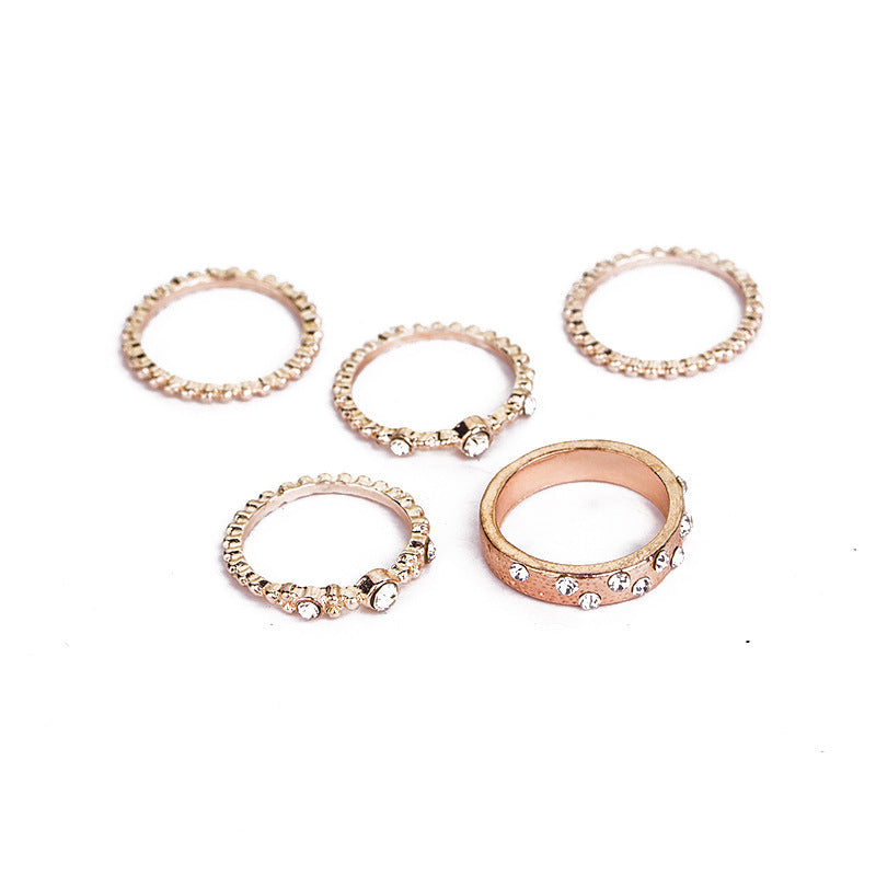 Womens Rose Gold Stackable Ring Set Five Pieces Geometric Fashion Jewelry For Women Elegant Everyday Accessory
