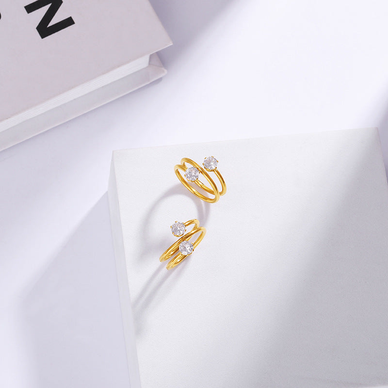 Womens Titanium Steel Ring With Zircon Geometric Design Electroplated Jewelry Gift For Her Minimalist Accessory