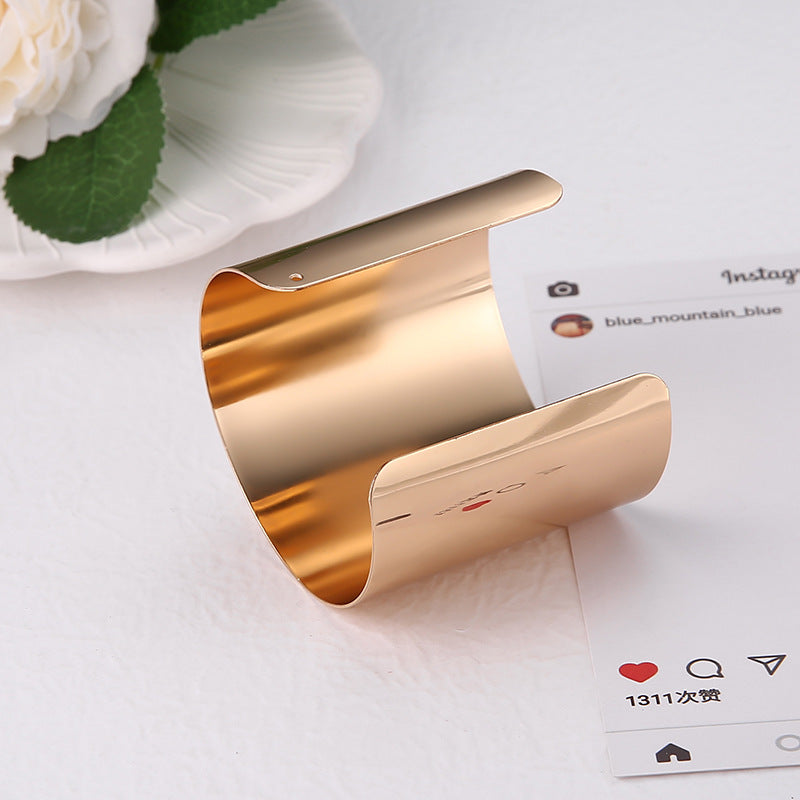 Womens Wide Metal Bracelet Electroplated Alloy Fashion Accessory Simple Design Bracelet Stylish Everyday Wear