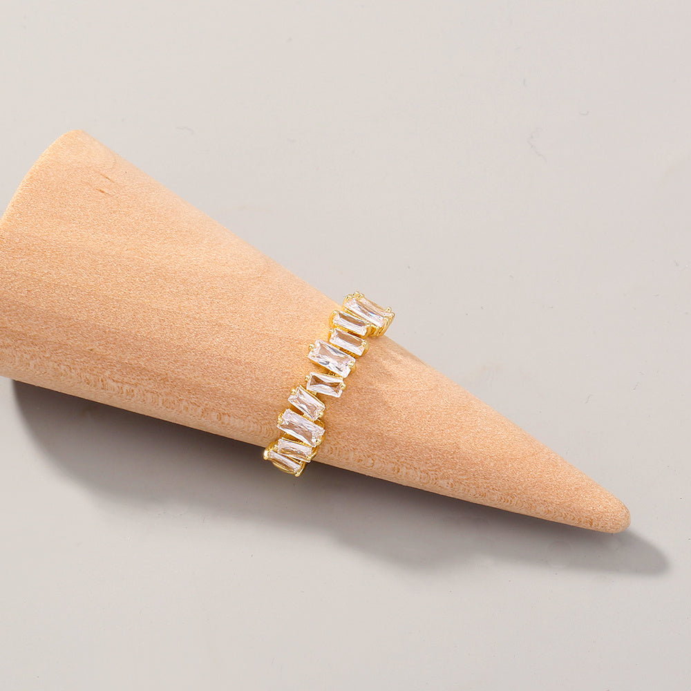 Adjustable Geometric Zircon Inlaid Copper Ring Irregular Design And Electroplated Finish European Style Bold Statement