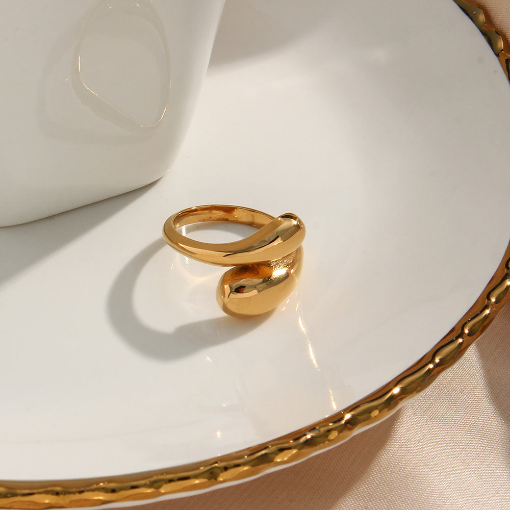 Adjustable Stainless Steel Gold Zircon Ring For Women