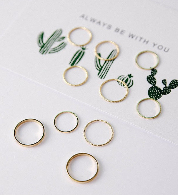 Womens Thin Ring Set Electroplated Metal Rings Trendy Minimalist Stackable Fashion Jewelry 10 Piece Set Of Ten