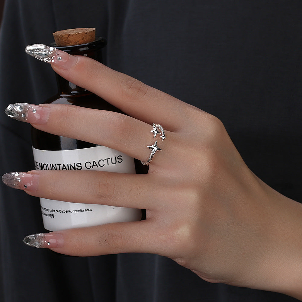 Cool Wind Colorless Small Design Adjustable Index Finger Ring Copper Plated With Gem Inlay Modern Elegant Look