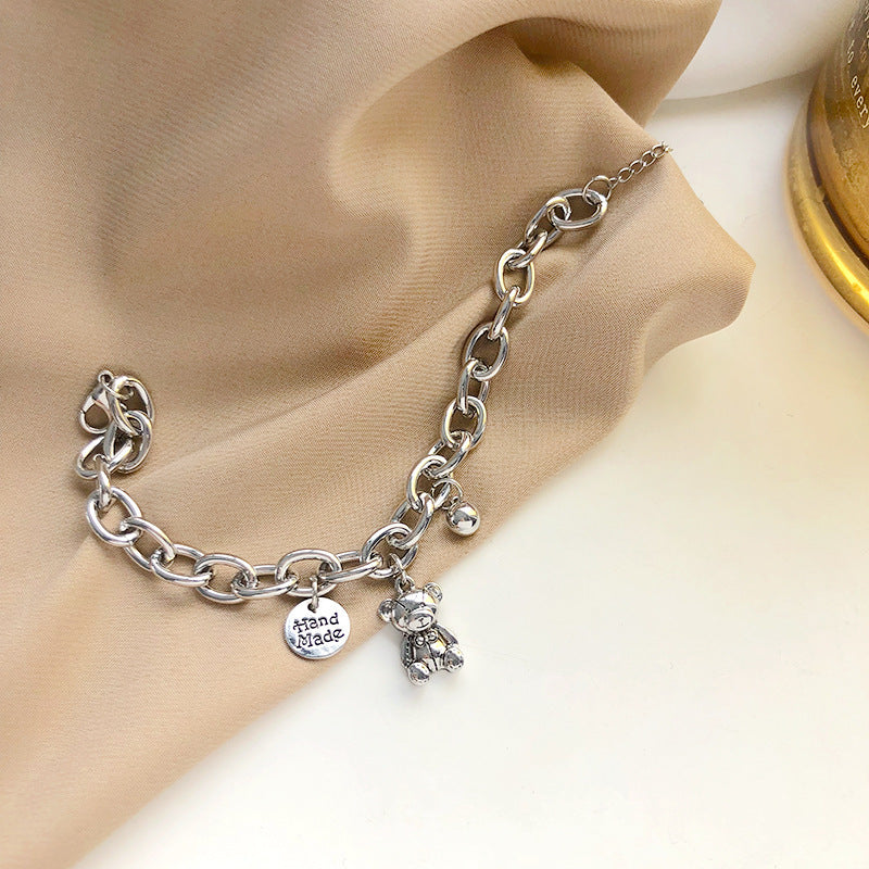 Women's Bear Pendant Bracelet Set Korean Inspired Hand Jewelry Simple Electroplated Alloy Design Fashionable Bracelet