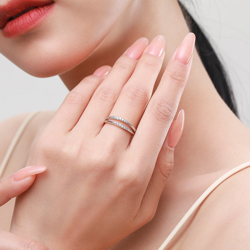 Womens Sterling Silver Ring With Micro Zircon Geometric Design Casual Fashion Jewelry Silver Tone Ring Elegant