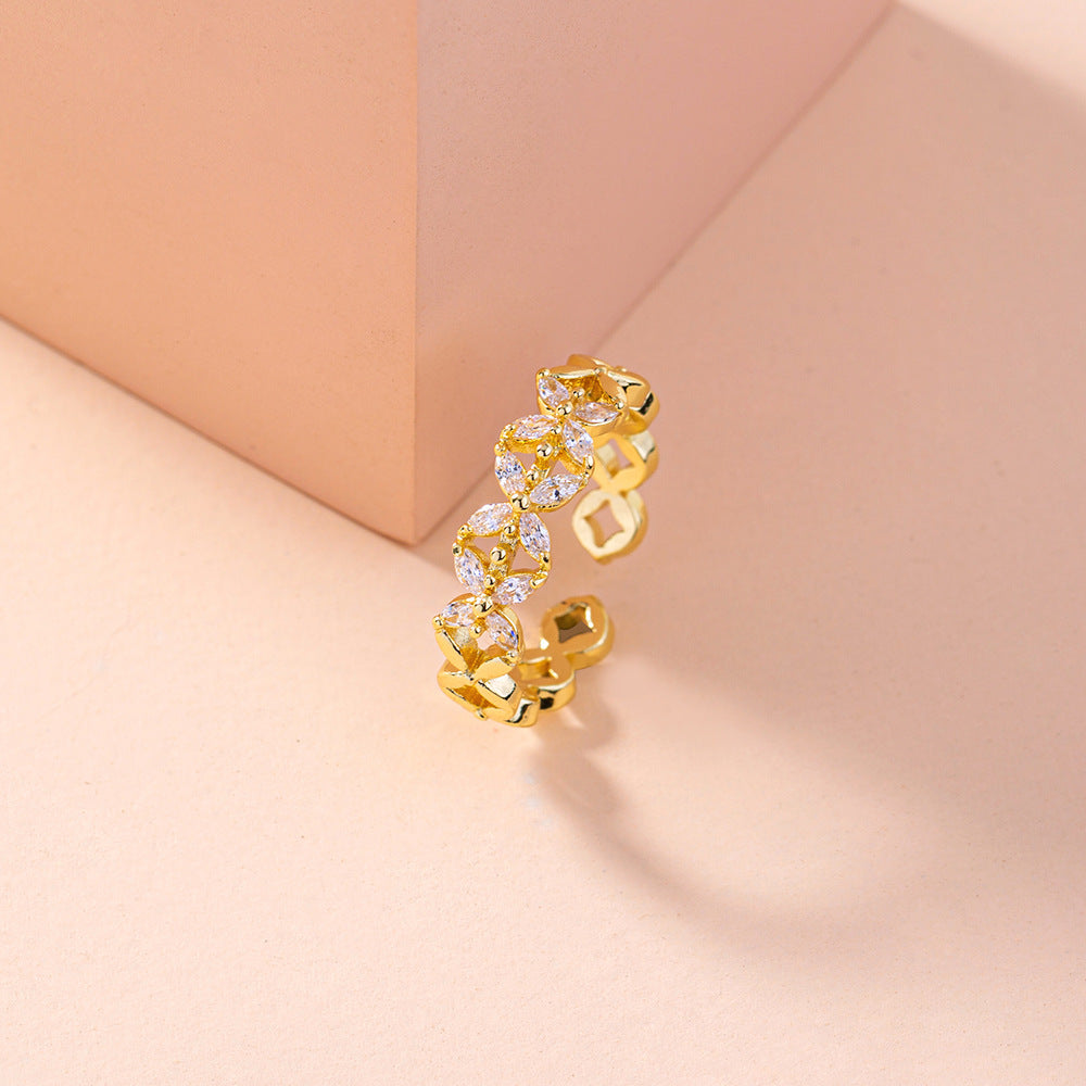 Adjustable Copper Ring With Butterfly Flower Zircon Inlay Geometric Style Ring For Women Elegant Everyday Wear