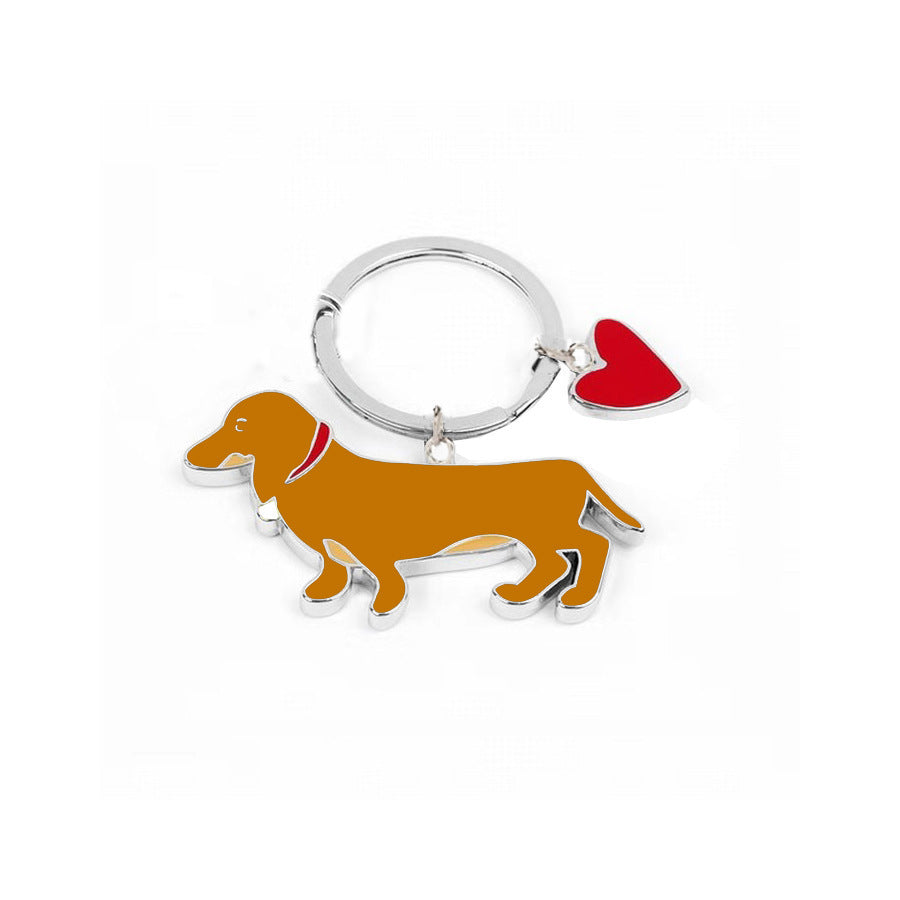 Metal Dachshund Keychain Ornament with Heart Christmas Gift