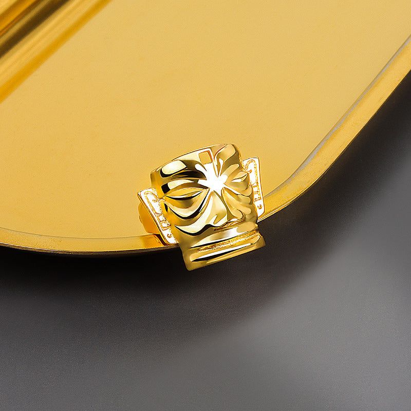 Copper Ring With Ancient Mask Design Adjustable Electroplated Jewelry For Daily Wear And Style Modern Statement