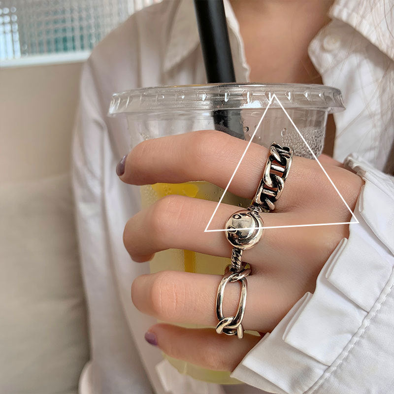 Adjustable Open Ring Set For Women Thai Silver Plated Geometric Knuckle Rings Korean Style Statement Jewelry Fashion