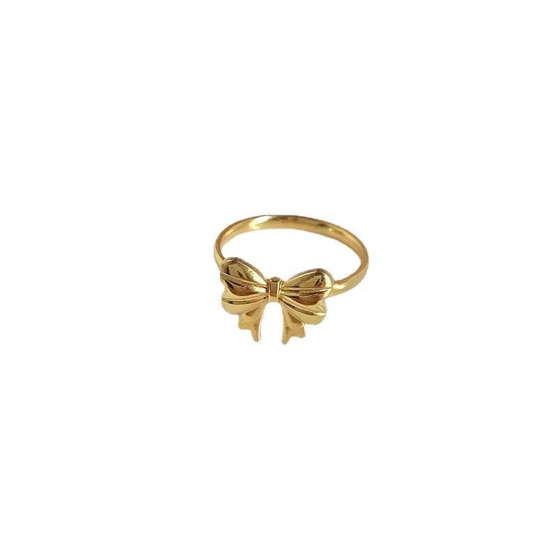 Womens Titanium Steel Ring With Golden Electroplated Finish Bow Butterfly Design Ideal For Couple Jewelry Collection