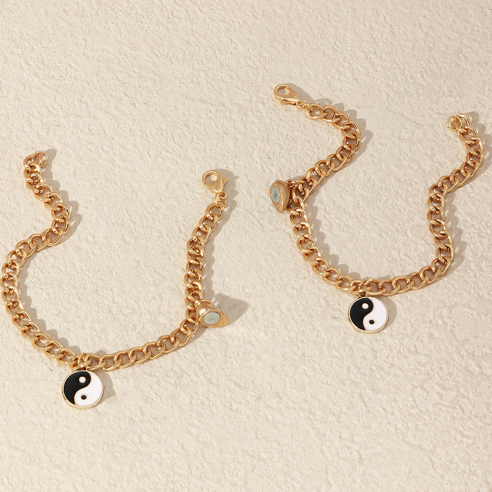 Womens Geometric Alloy Magnetic Bracelet Set Electroplate Black and White Love Design Fashion Jewelry Bracelet