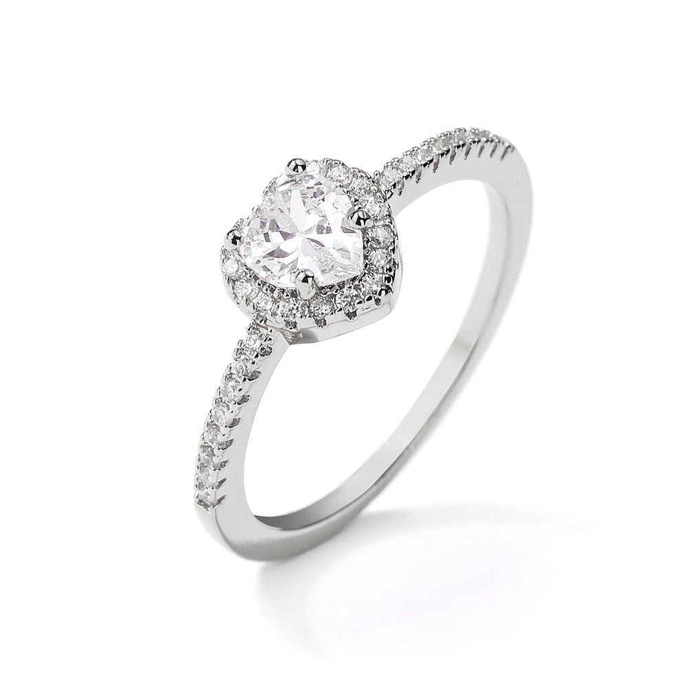 Zircon Ring White Plated Plated Copper Ring Versatile Inlaid Ring For Her Elegant Female Ring Anniversary Gift