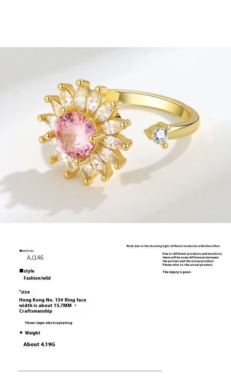Colorful Flower Zircon Ring For Women Adjustable Daisy