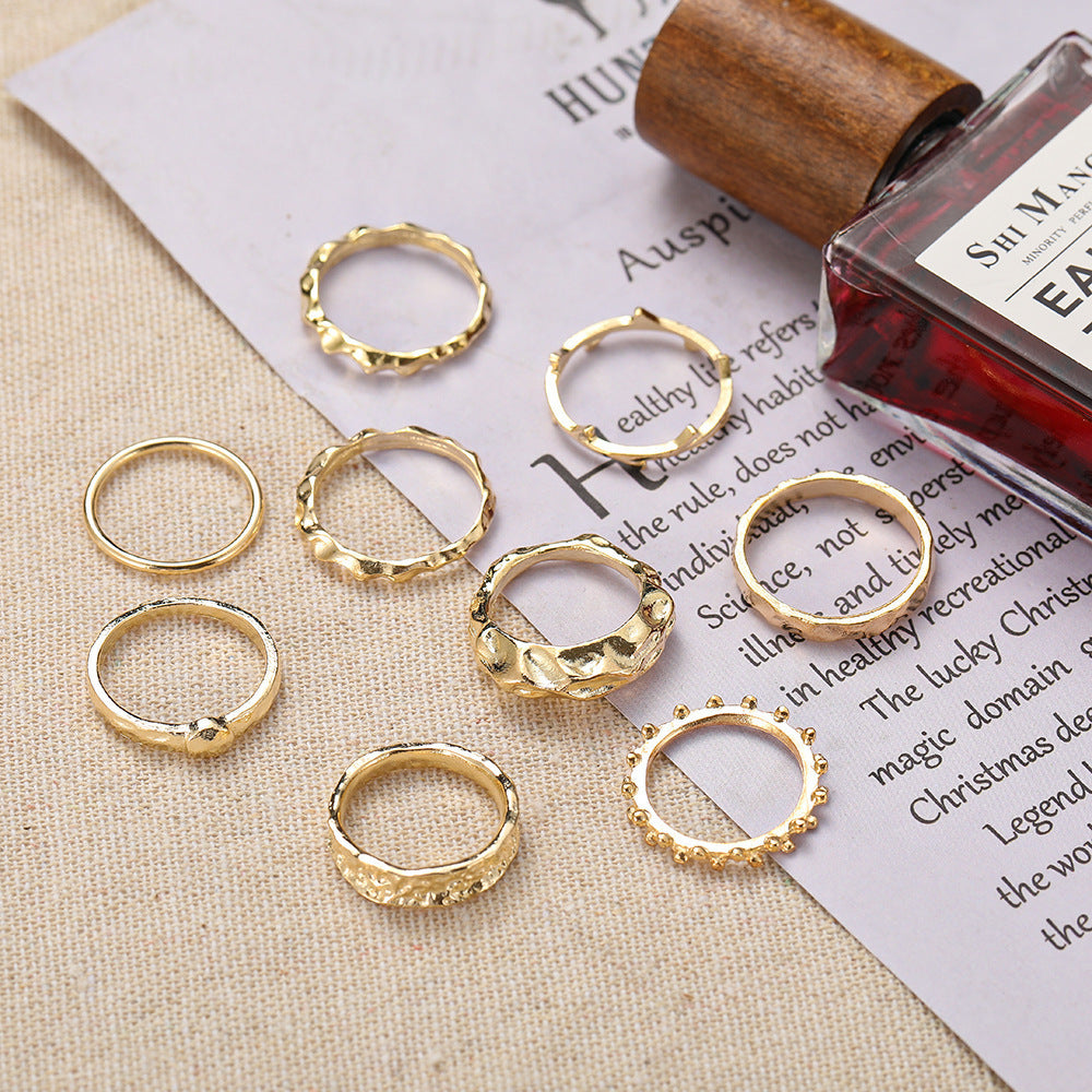 Womens Gold Plated Ring Set Fashion Alloy Stackable Knuckle Geometry Rings 9 Piece Set Geometric Modern Design