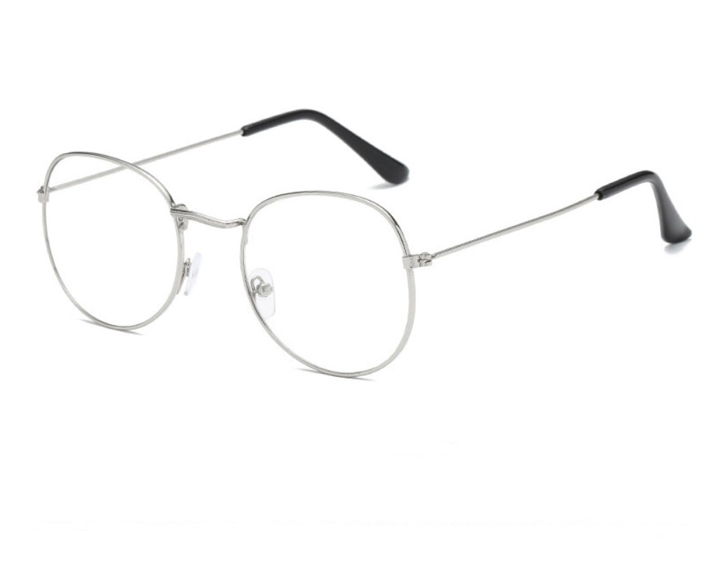 Womens Vintage Glasses Retro Metal Full Frame Glasses Small Flat Mirror Korean Fashion Eye Wear Gold And Black