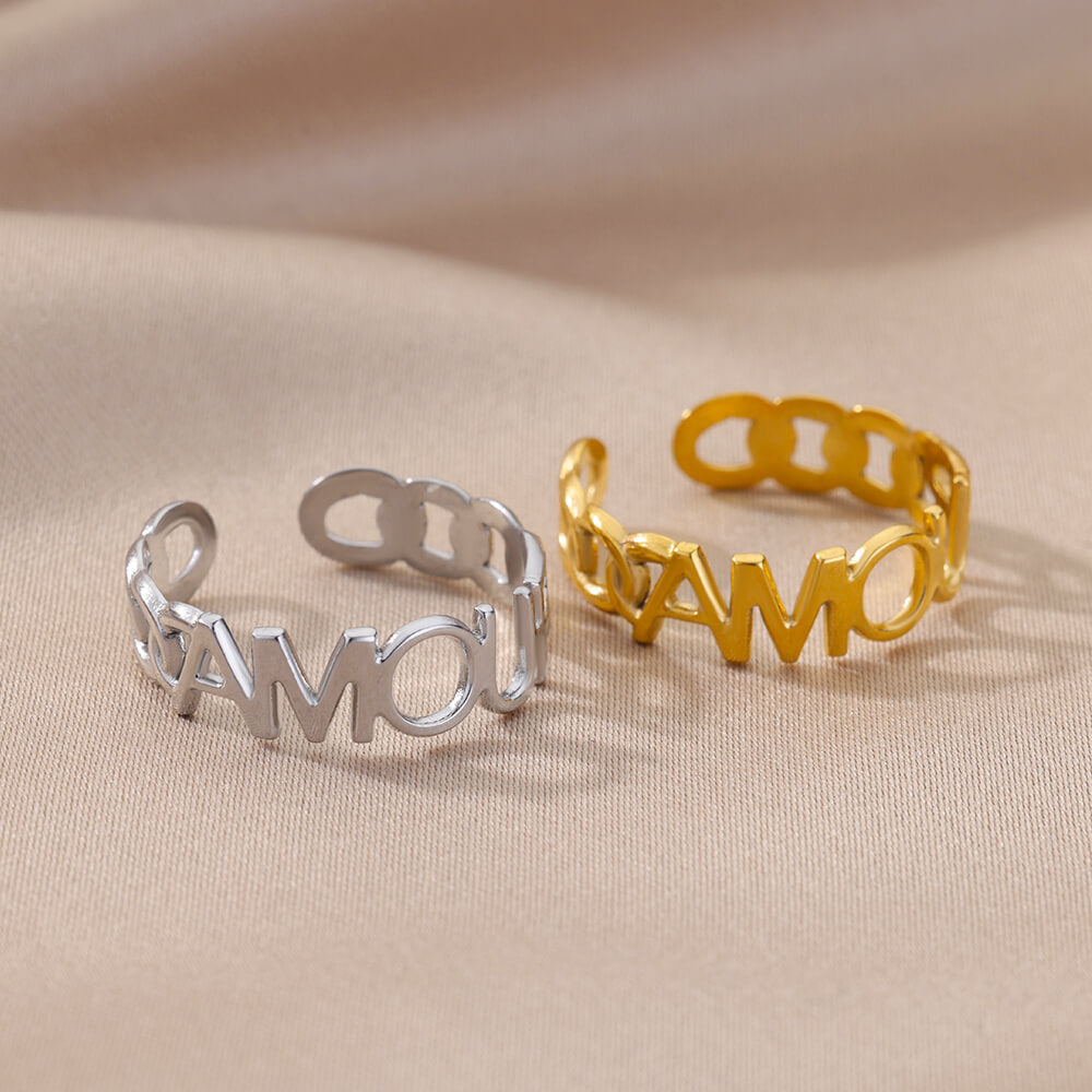 Womens Stainless Steel Ring Adjustable Geometric Open Ring Gold Inlaid Design Simple Band Fashion Everyday Wear Jewelry