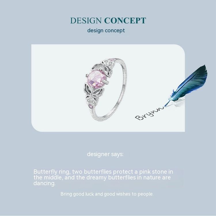 Butterfly Ring for Women Silver White Gold Plated Electroplated Natural Look Jewelry Gift Idea Limited Edition