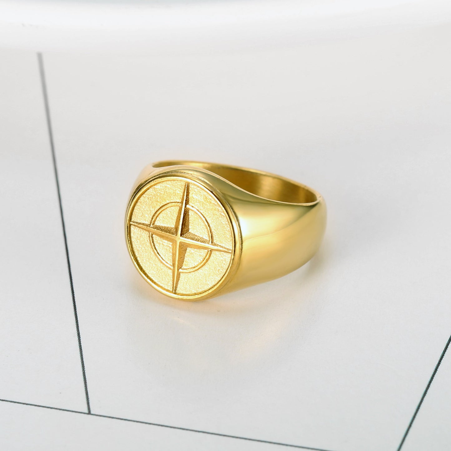 Unisex Stainless Steel Ring with Compass Nautical Design and Boat Anchor Shape for Men and Women Fashion Jewelry
