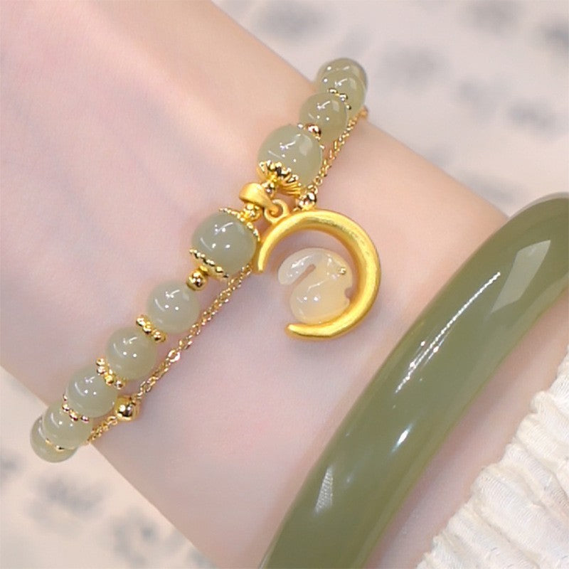 Beaded Vintage Electroplated Alloy Bracelet With Geometric Circle Triangle Wave Dot Charms Fashion Jewelry Art