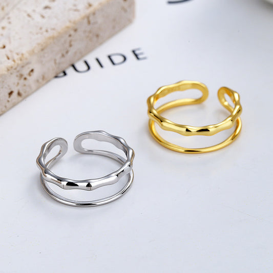 925 Sterling Silver Ring Twisted Geometric Surface Lightweight Adjustable Open Ring Electroplate White Gold Up