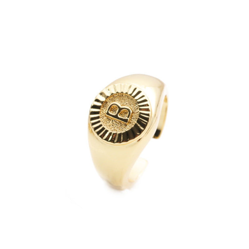 Copper Plated Real Gold English Letter Adjustable Index Finger Ring Fashion Jewelry Women Everyday Style Accessory