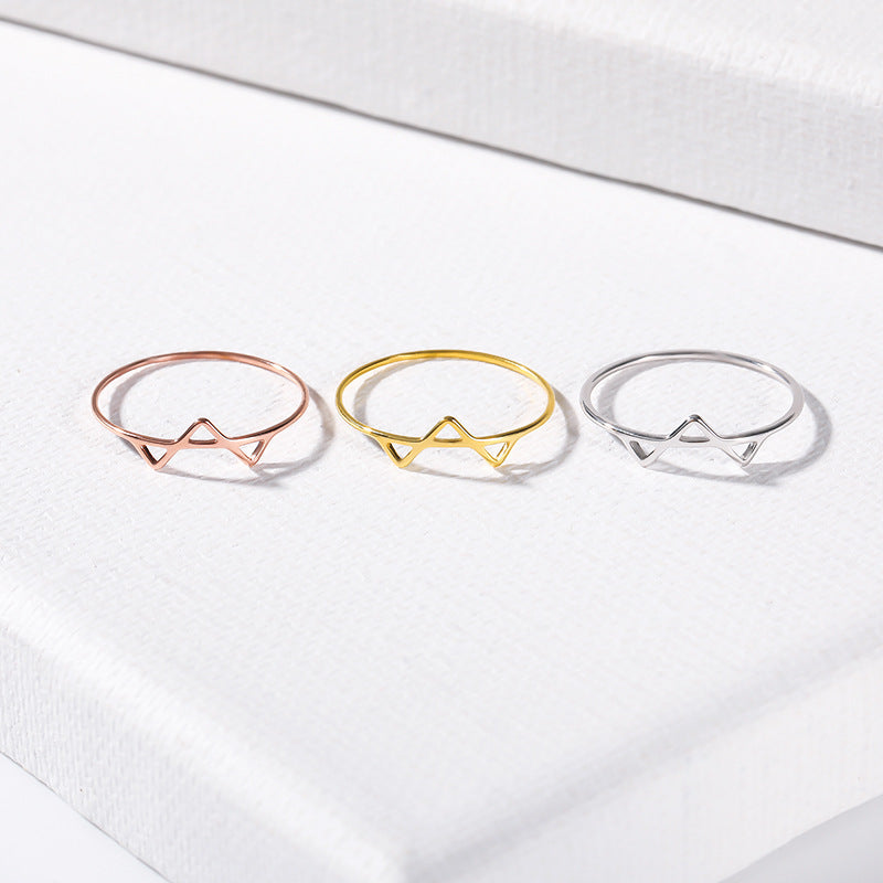 Womens Stainless Steel Ring Geometric Design 18K Gold Plated White Gold Rose Gold European American Size 7 18K