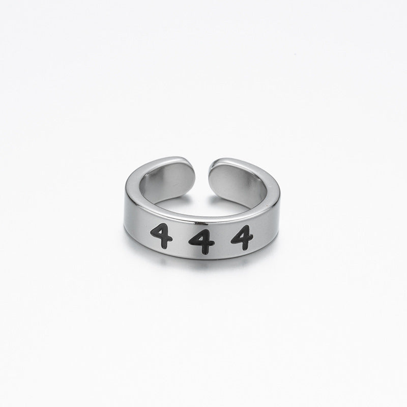 Womens Stainless Steel Ring Vintage Lucky Number Silver Text Ring Fashion Statement Jewelry High Quality Design