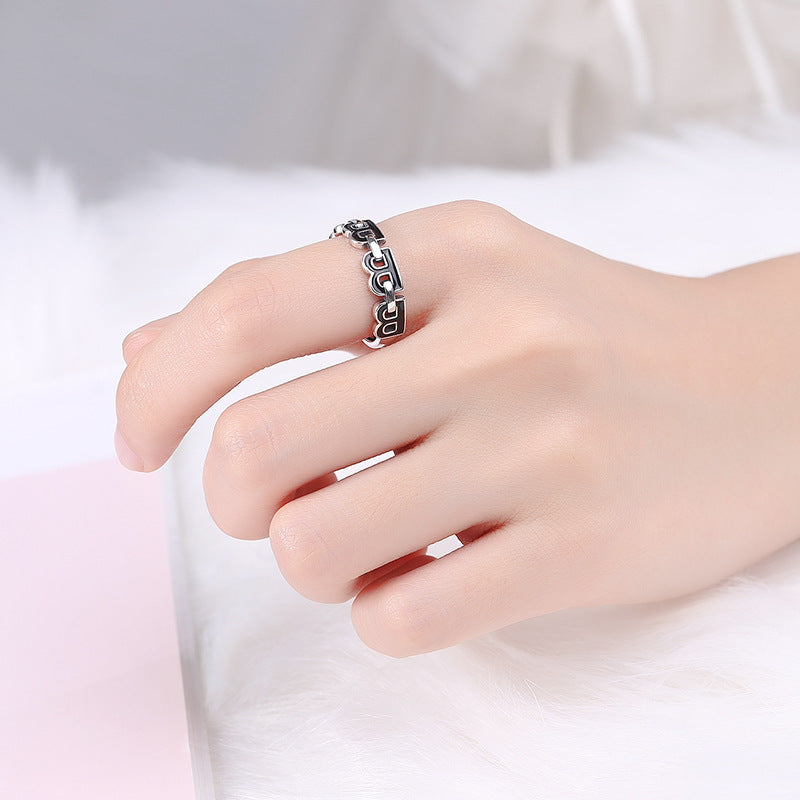 Sterling Silver Initial B Ring For Women Adjustable Elegant Fashion Statement Jewelry Gift For Women Chic Trim