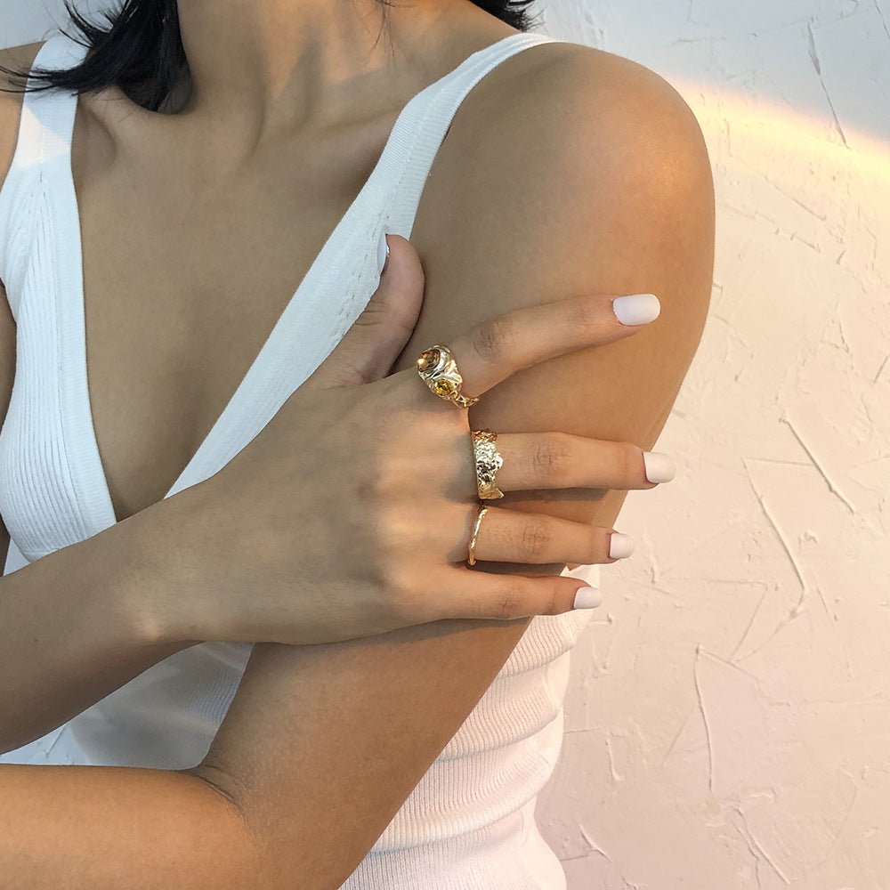 Alloy Ring Set With Textured Niche Design Contemporary