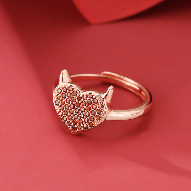 Copper Geometric Horn Ring for Women with Zircon Inlay Korean Style One Size Jewelry Crisp Shine for Daily Use