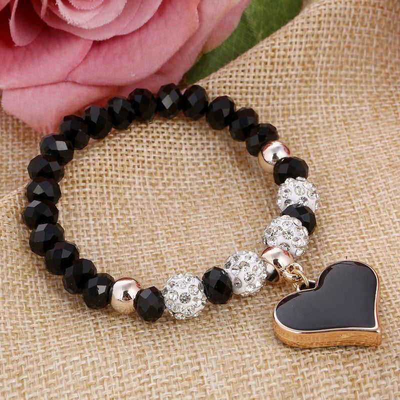 Crystal Heart Bracelet With Love Pendant Korean Design Alloy Inlay Sweet Jewelry Individually Packed Gift Chic