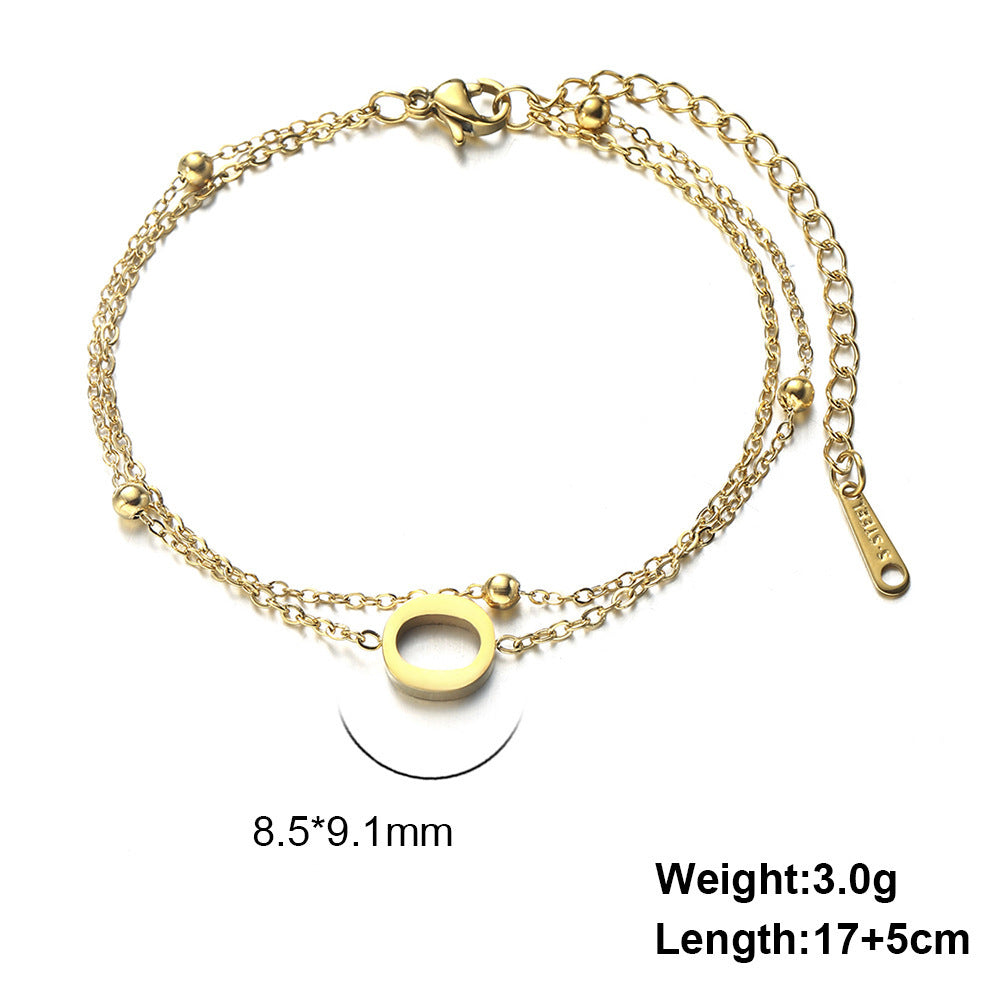 Womens Stainless Steel Double Layer Chain Bracelet With Initial Pendant Electroplated Finish Jewelry Gift Gold