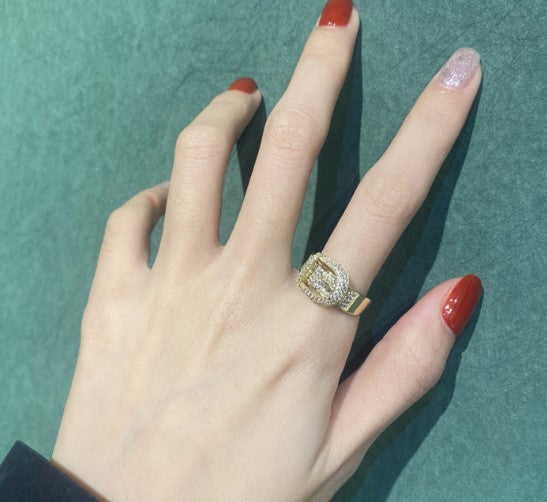 Women's Micro Inlaid Zirconium Simulated Diamond Belt Buckle Ring Alloy Electroplated Fashion Jewelry On Trend