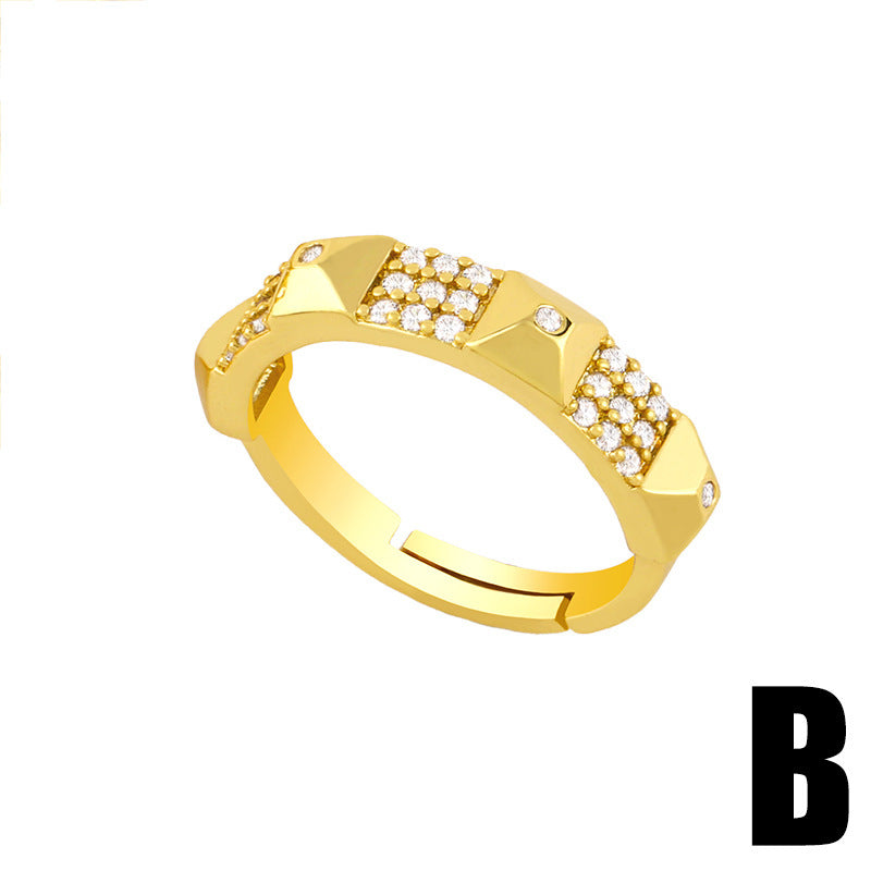 Fashion Ring For Index Finger Zircon Gem Gold Plated Copper Adjustable European Style Jewelry Semi Precious Stones
