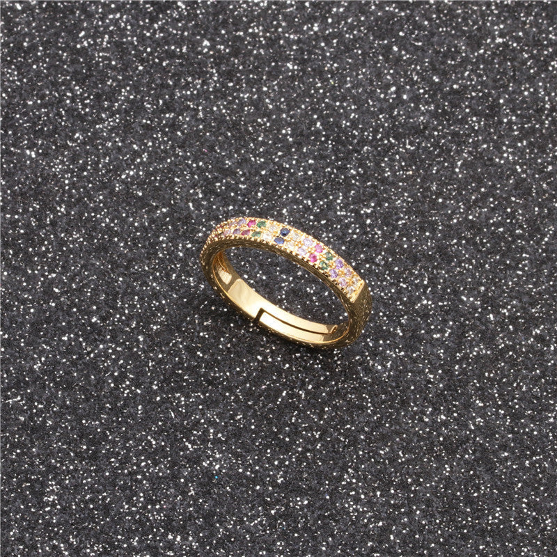 Adjustable Copper Gemstone Eye Ring with Zircon Inlay Opening Design Unisex Fashion Jewelry Durable Everyday Wear